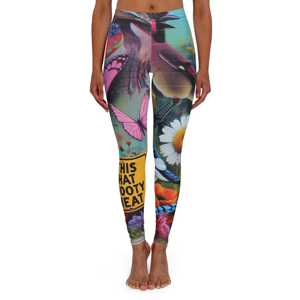 🚨” This That Booty Meat “⚠️Special Edition Caption ⚠️ Butterfly Garden Leggings — Colorful Floral & Wildlife All-Over Print