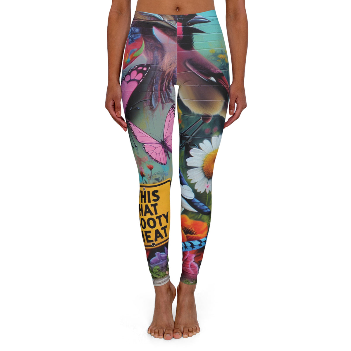 🚨” This That Booty Meat “⚠️Special Edition Caption ⚠️ Butterfly Garden Leggings — Colorful Floral & Wildlife All-Over Print
