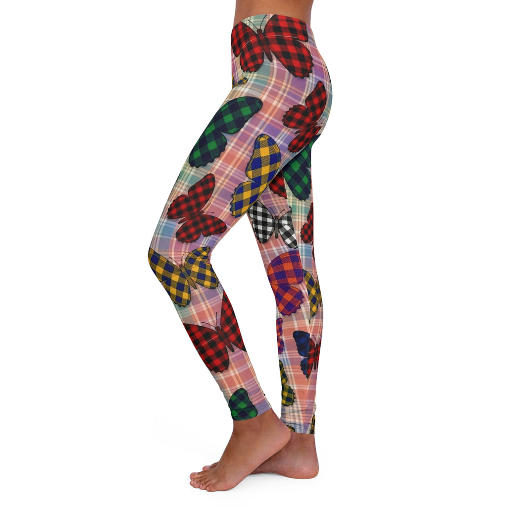 Butterfly Plaid Leggings — Colorful Checkered Butterfly Print Women's Leggings