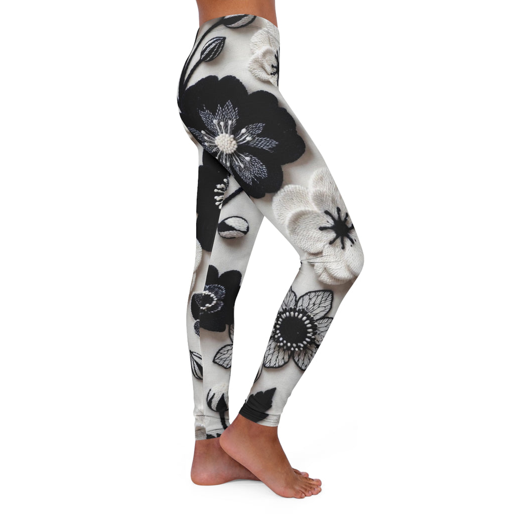 Monochrome Floral Leggings — Black & White Flower Print Leggings