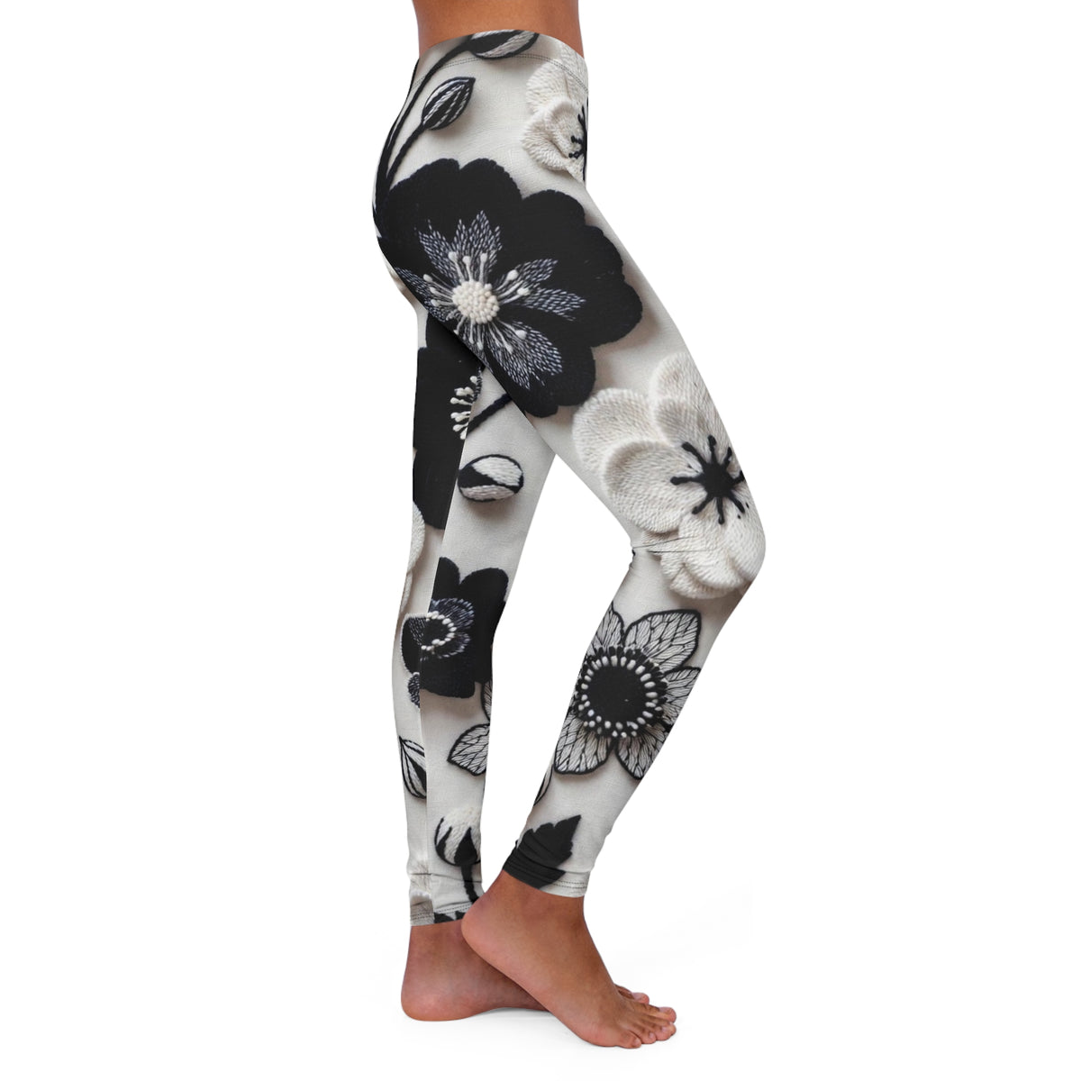 Monochrome Floral Leggings — Black & White Flower Print Leggings