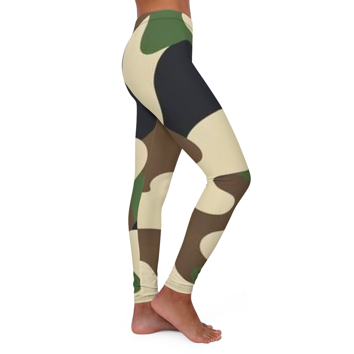 Abstract Camouflage Leggings — Neutral Olive & Beige All-Over Print