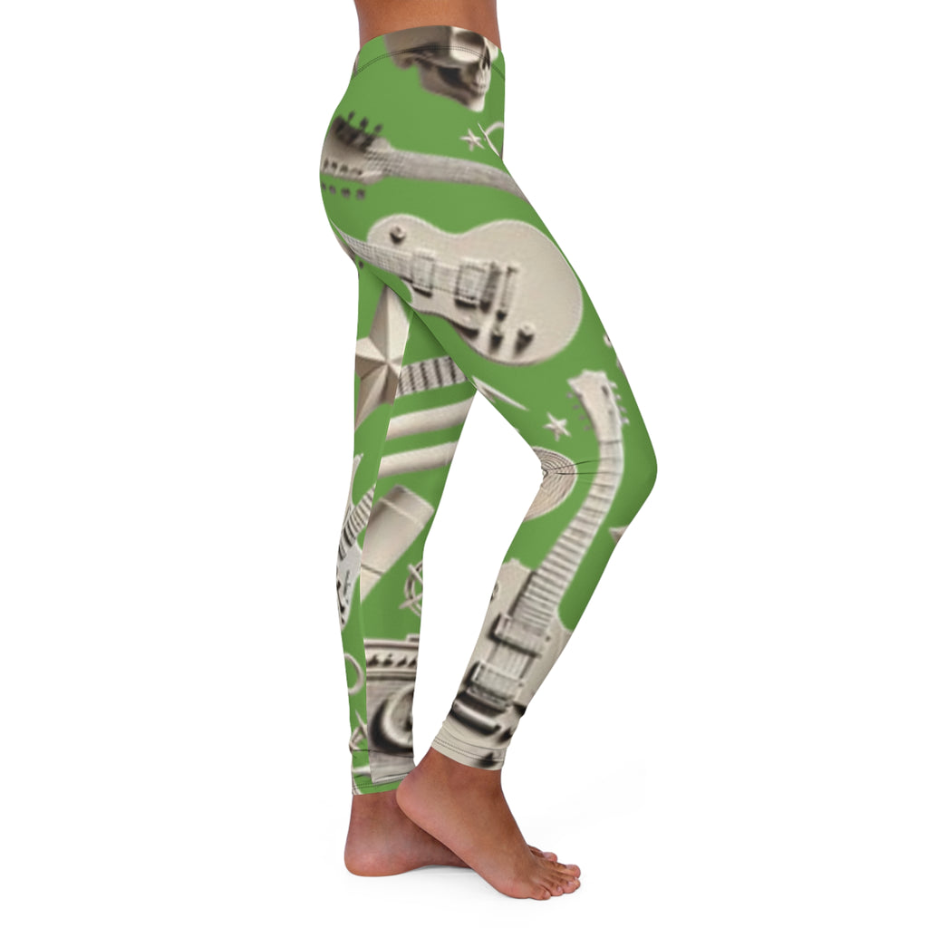 Skull & Guitar Pattern Leggings — Women’s Rock Music Activewear