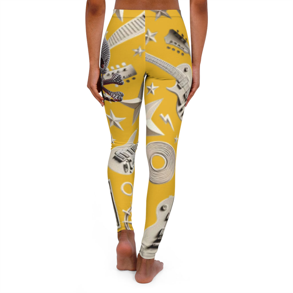 Skull & Guitar Pattern Leggings — Women’s Rock Music Activewear