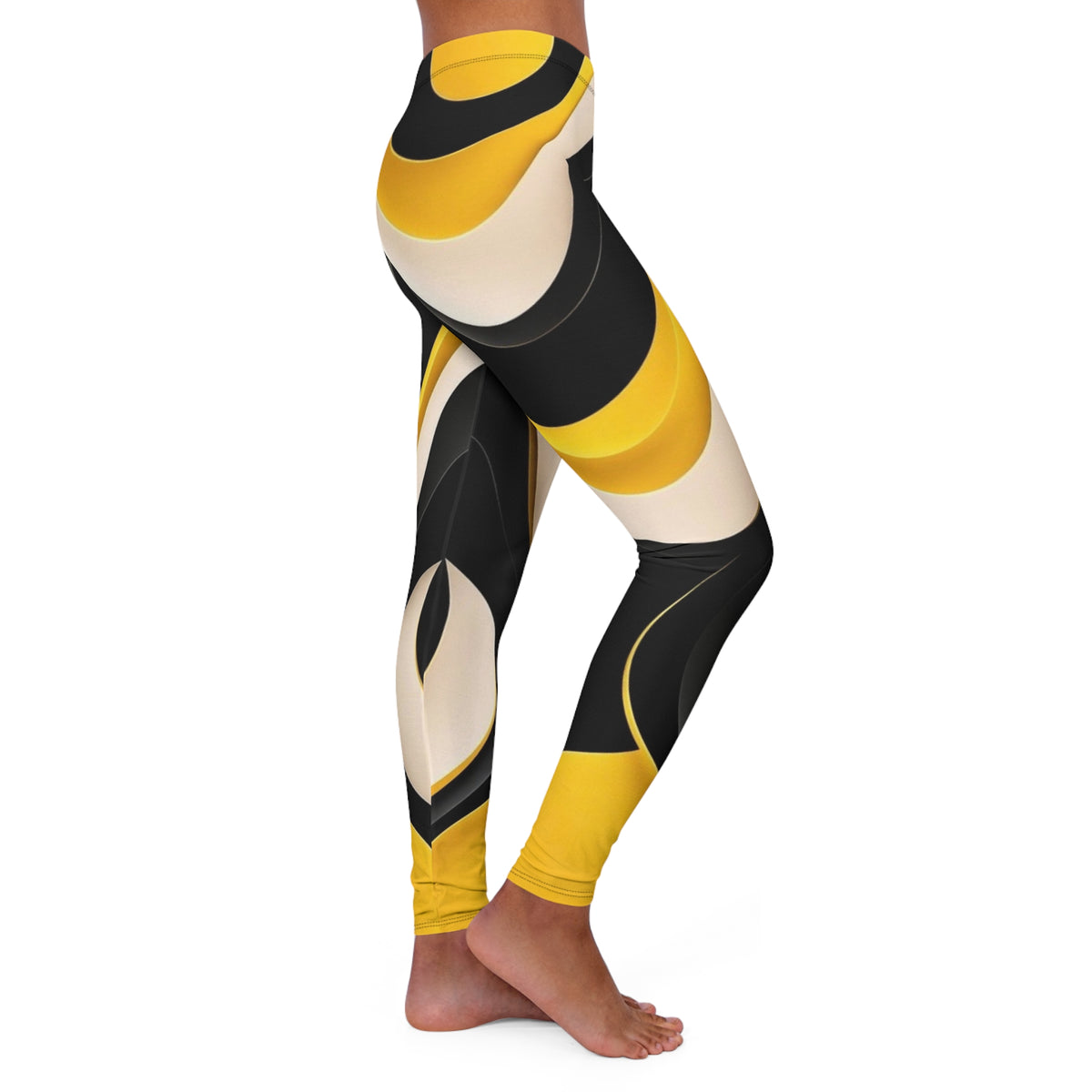 Black, Cream & Yellow Modern Chevron Wave Leggings —Women’s Casual Spandex All-Over Print