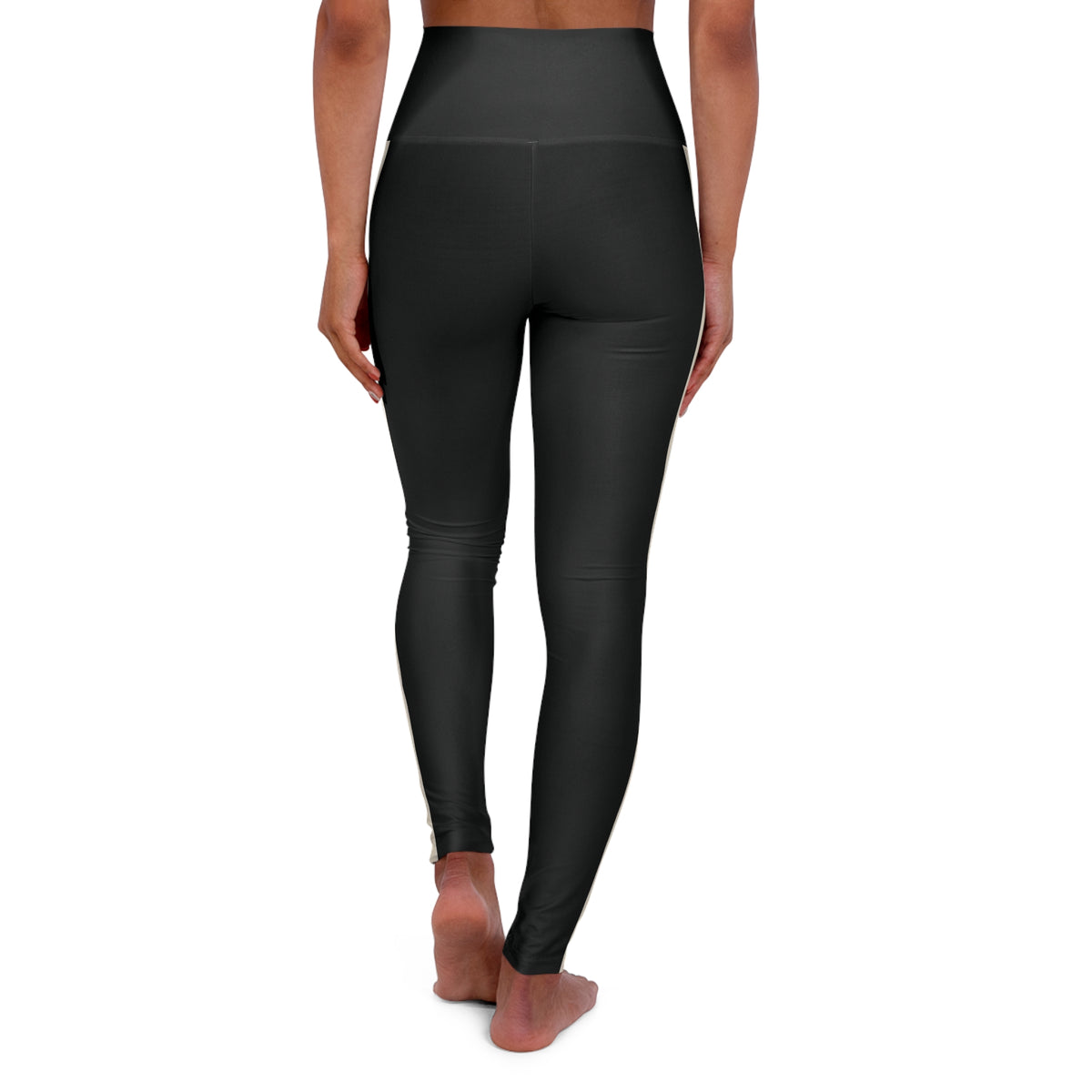 Exclamation High-Waist Black Yoga Leggings with Side Stripe — Sleek Athleisure for Yoga, Workouts & Casual Wear