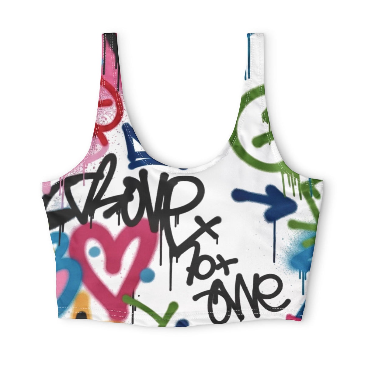 Graffiti Heart Sports Bra — White Street Art Athletic Crop Top