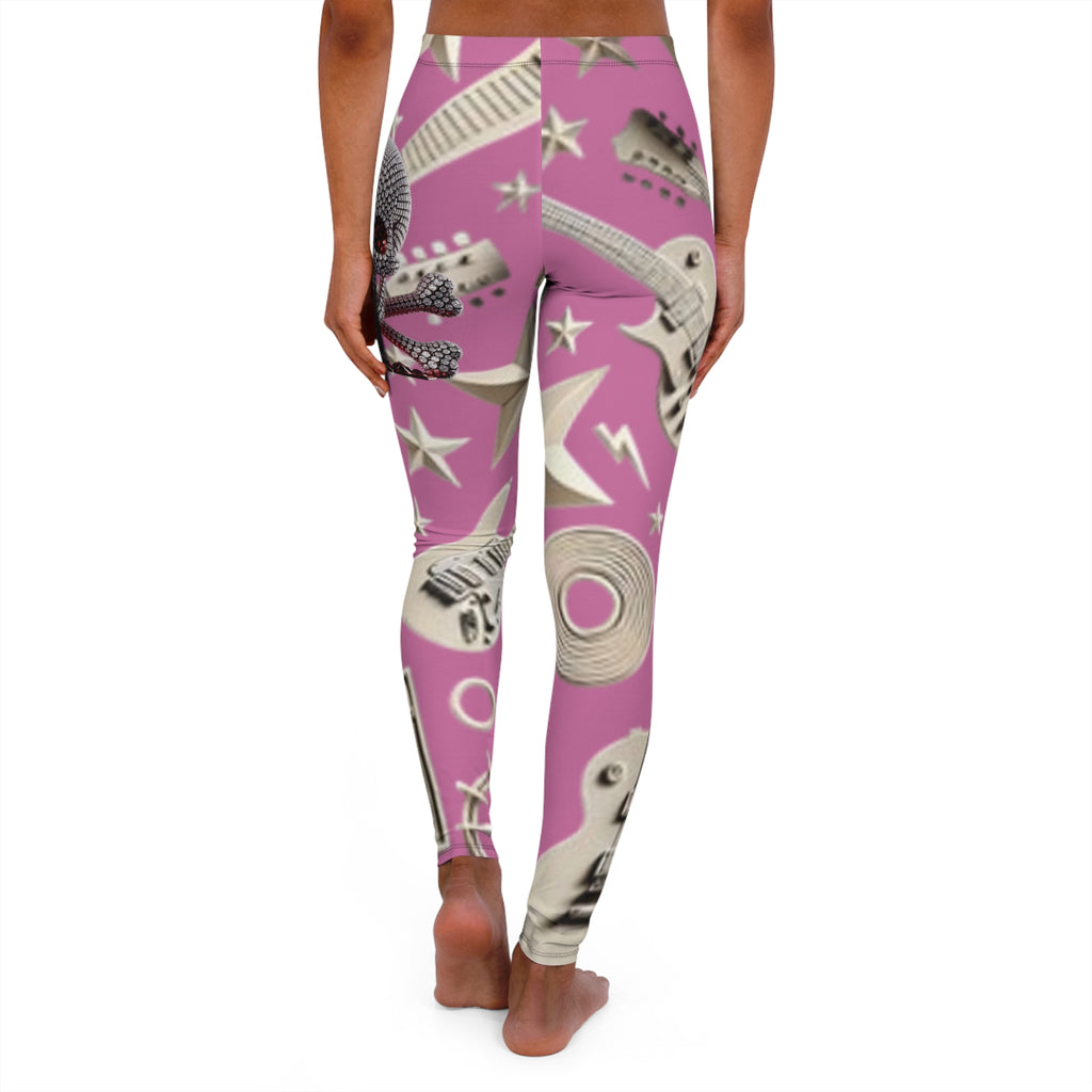 Skull & Guitar Pattern Leggings — Women’s Rock Music Activewear
