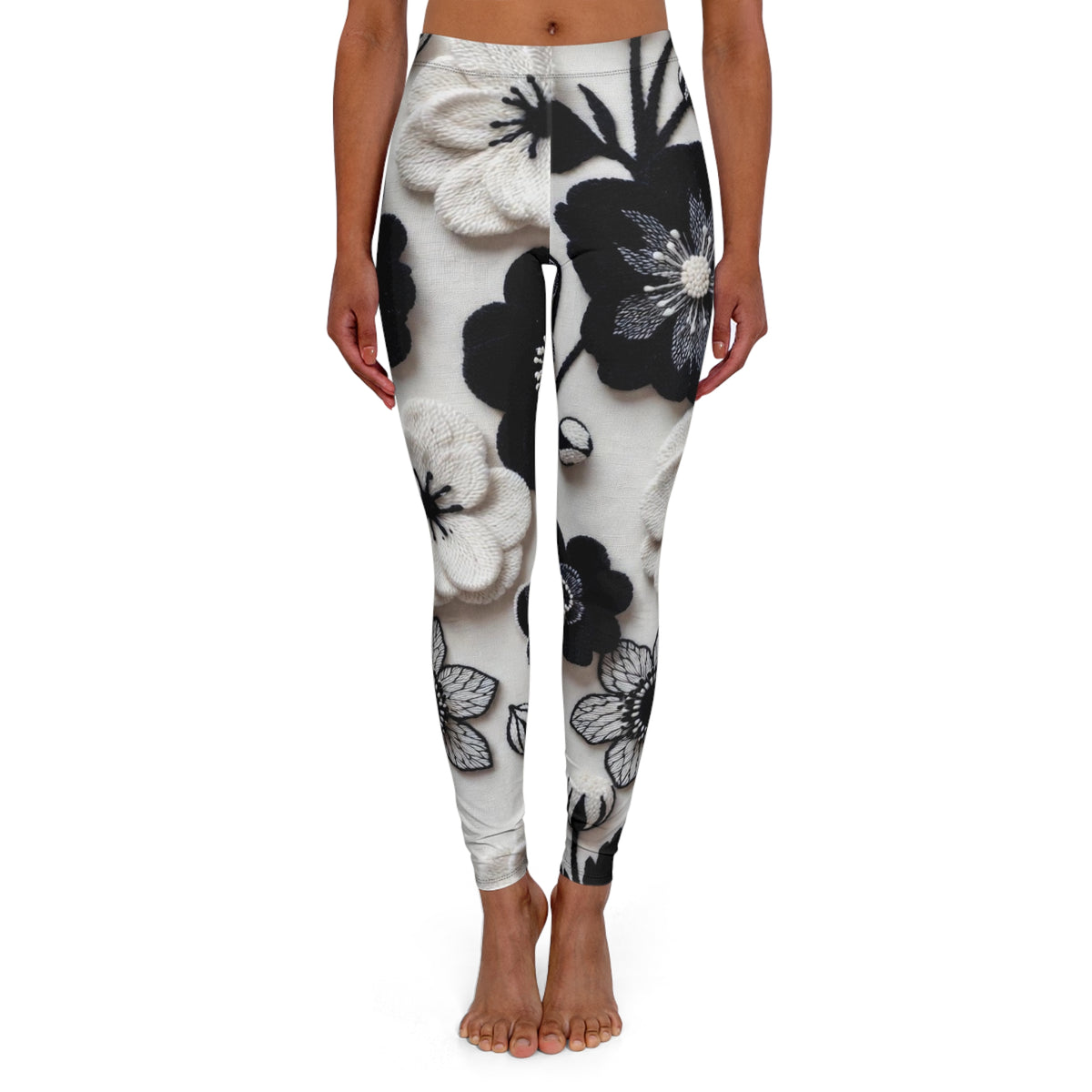 Monochrome Floral Leggings — Black & White Flower Print Leggings