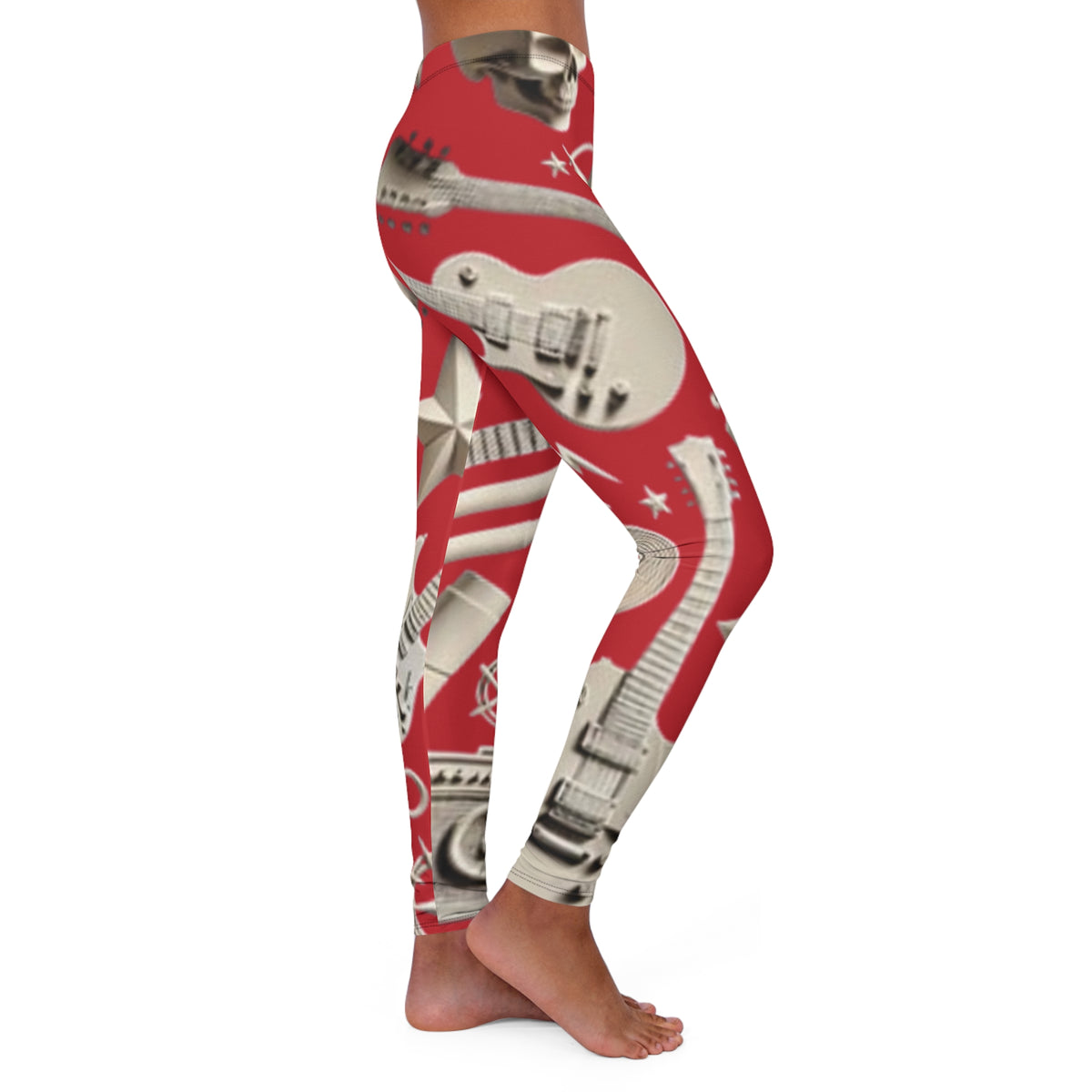 Skull & Guitar Pattern Leggings — Women’s Rock Music Activewear