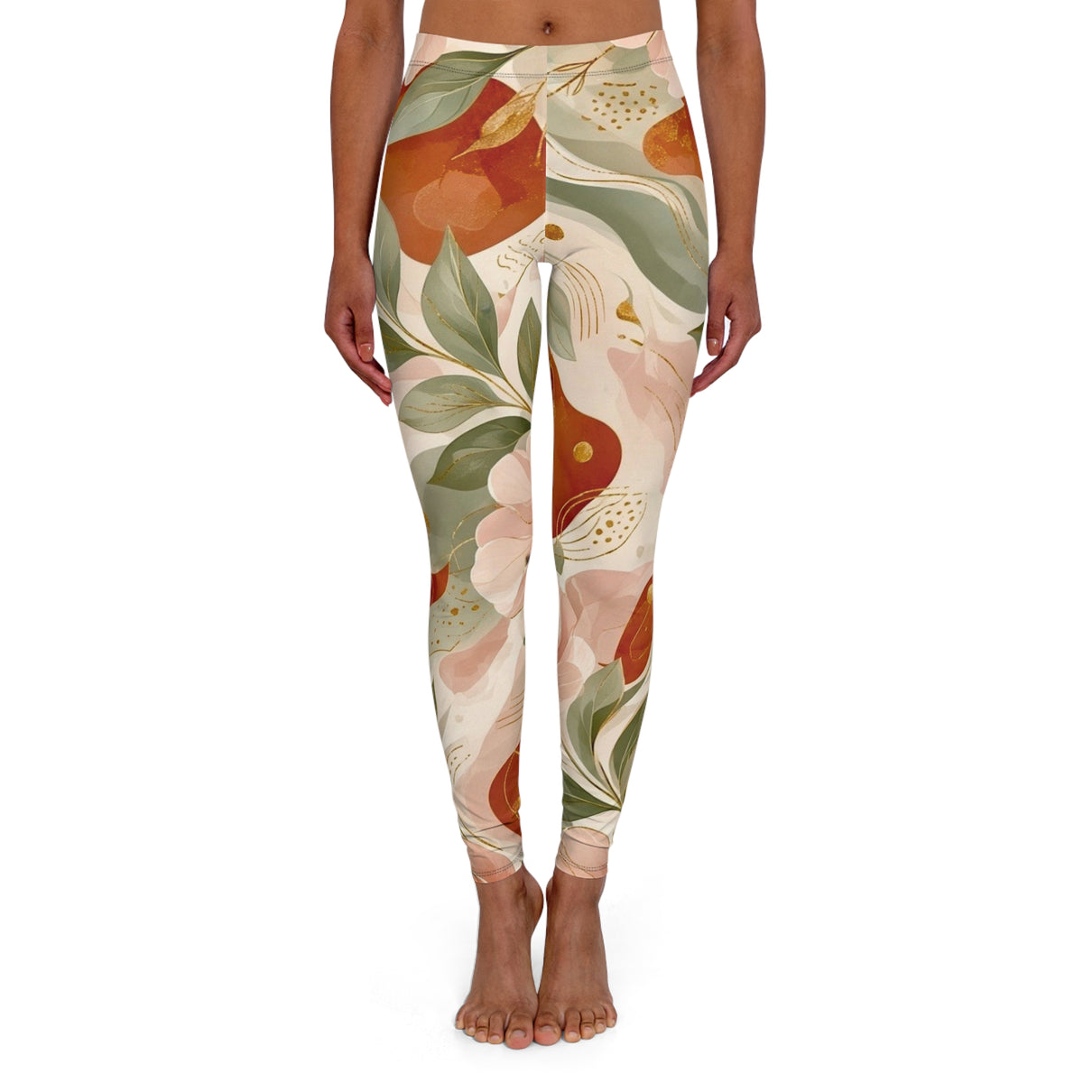 Floral Watercolor Leggings – Earth Tone Botanical Print Yoga & Everyday Leggings