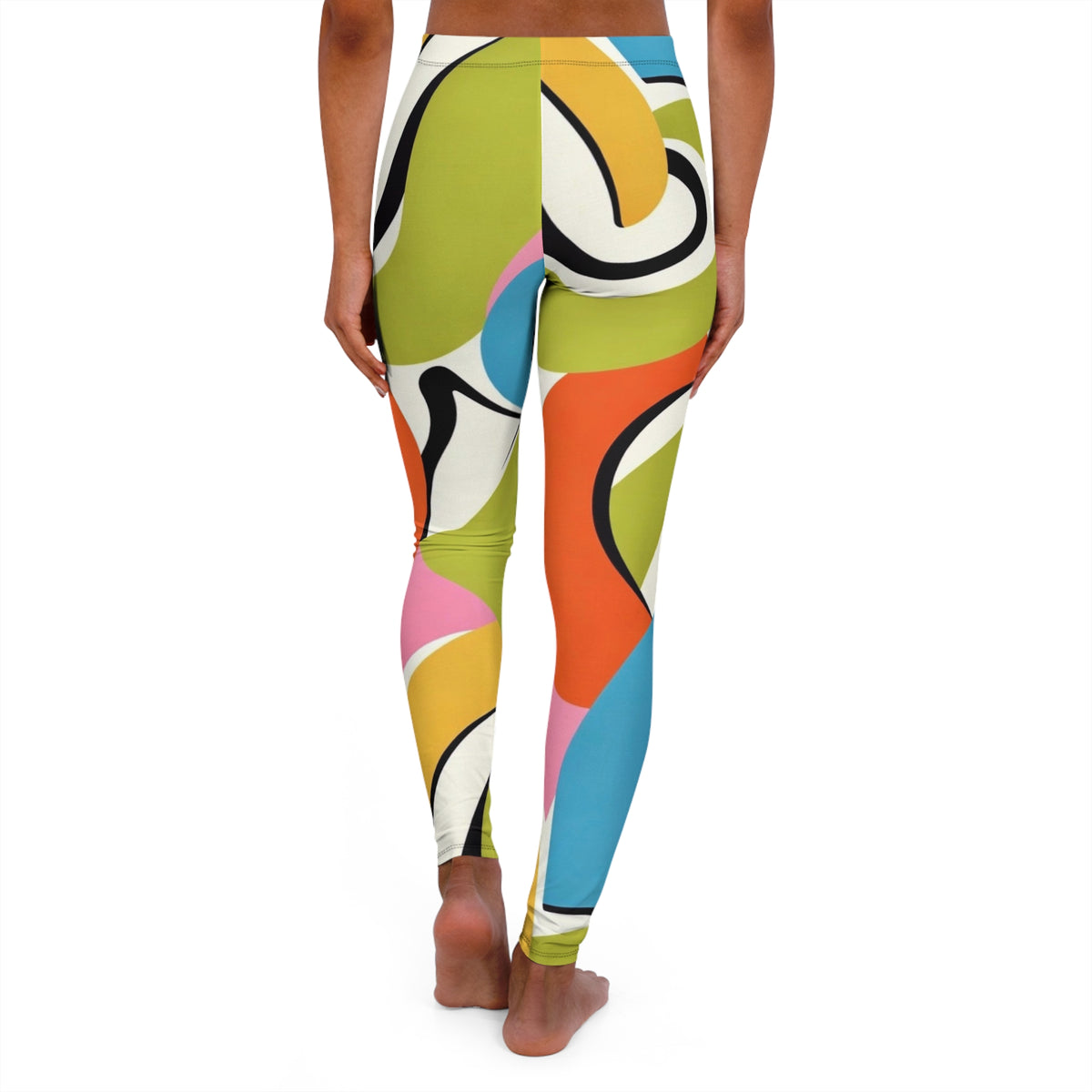 Abstract Color-Block Leggings — Bold Retro Print Full-Length Yoga Pants