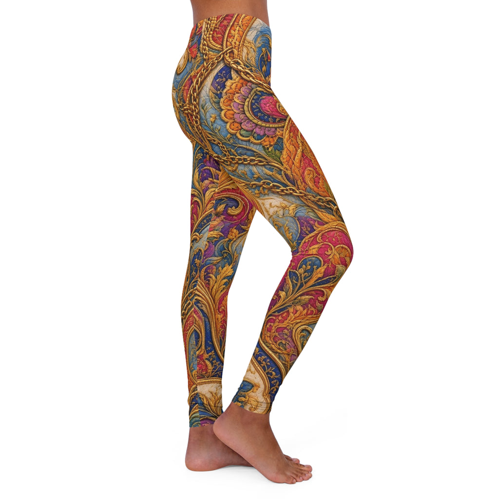 Baroque Floral Print Leggings — Vintage Ornate Swirl Pattern