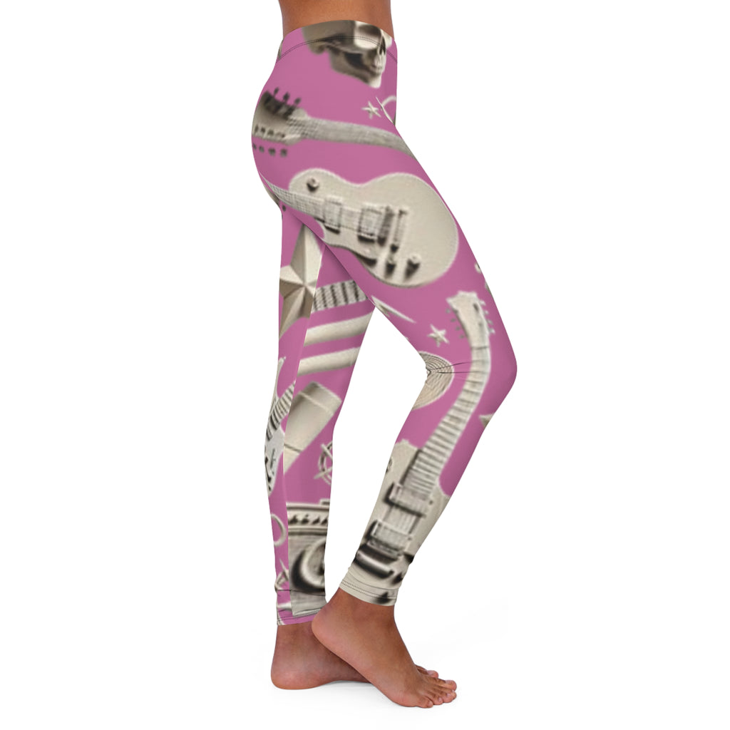 Skull & Guitar Pattern Leggings — Women’s Rock Music Activewear