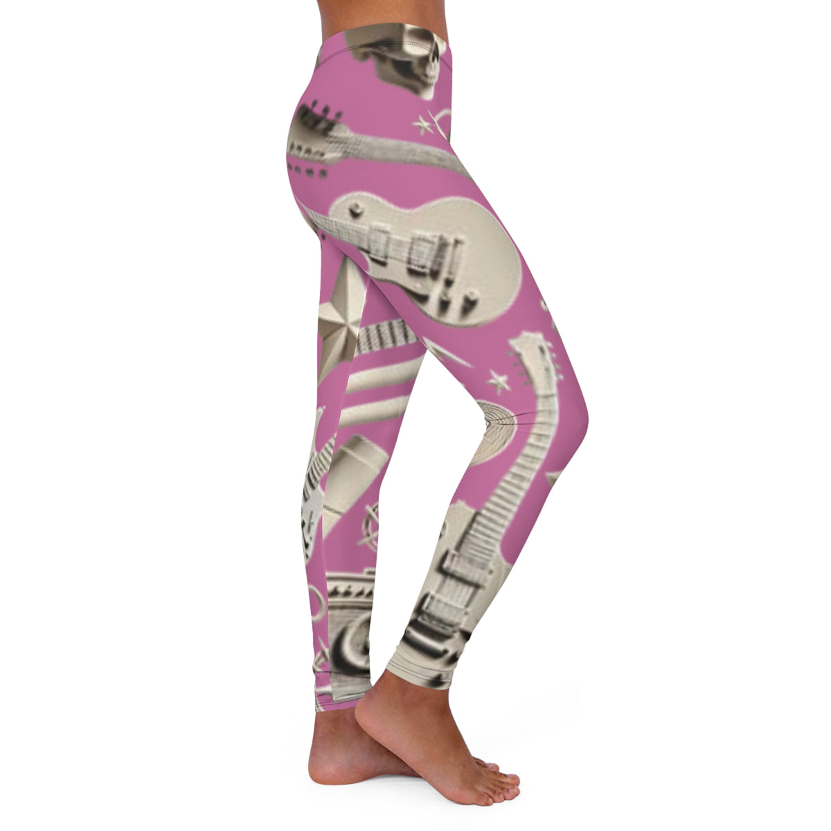 Skull & Guitar Pattern Leggings — Women’s Rock Music Activewear