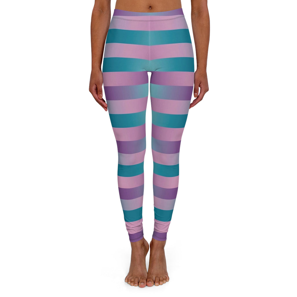 Striped Teal & Lavender High-Waist Leggings — Women's Casual Spandex
