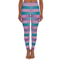 Striped Teal & Lavender High-Waist Leggings — Women's Casual Spandex