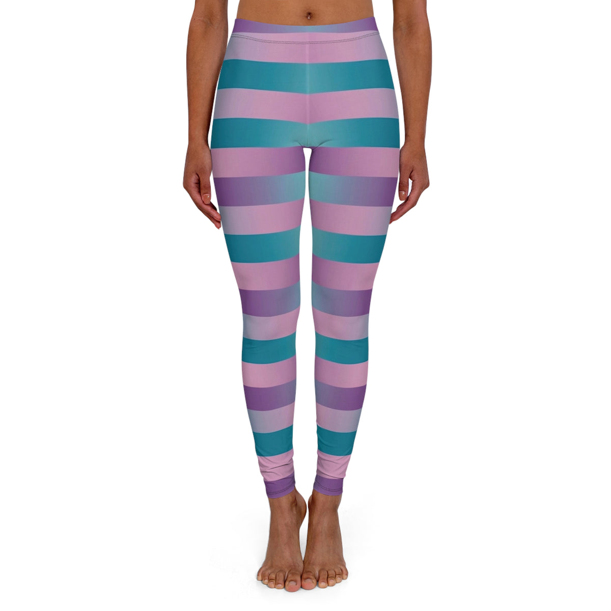 Striped Teal & Lavender High-Waist Leggings — Women's Casual Spandex