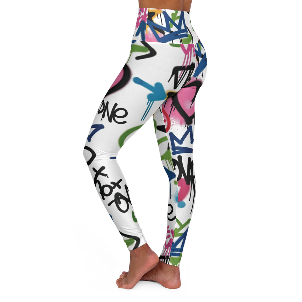 Graffiti Heart High-Waist Leggings — Colorful Street Art Print