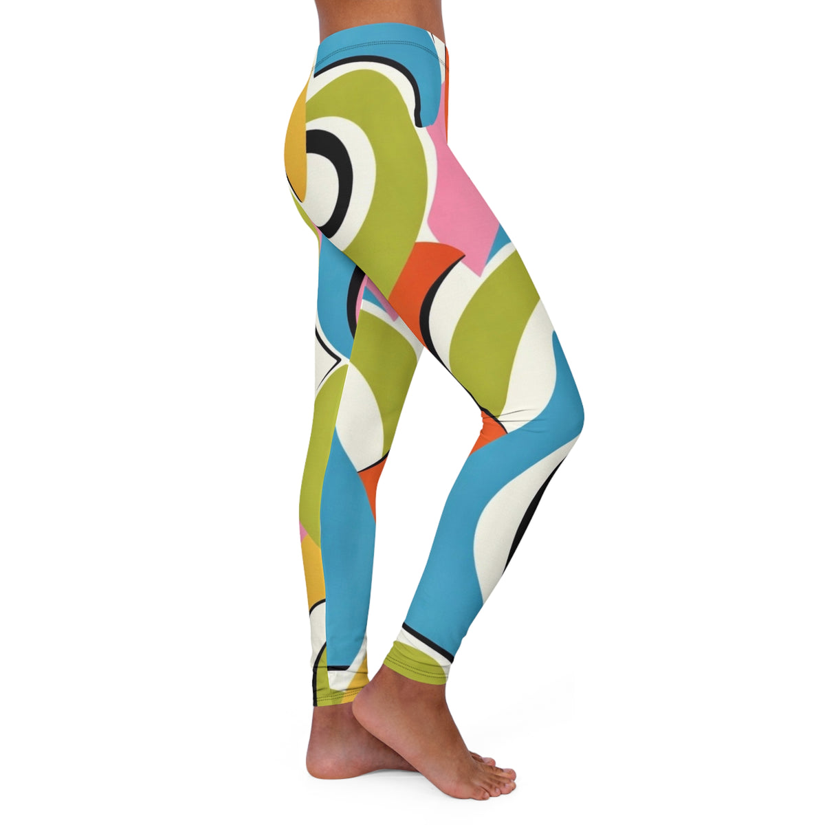 Abstract Color-Block Leggings — Bold Retro Print Full-Length Yoga Pants