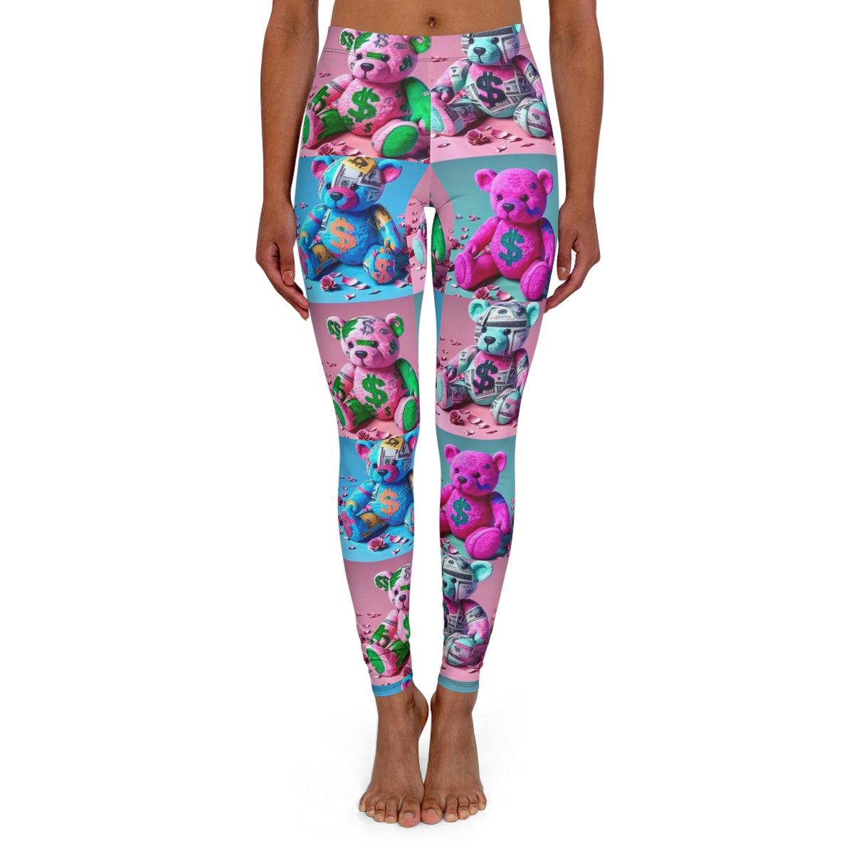 Colorful Money Bag Teddy Print Leggings — Colorful Pastel Plush Pattern