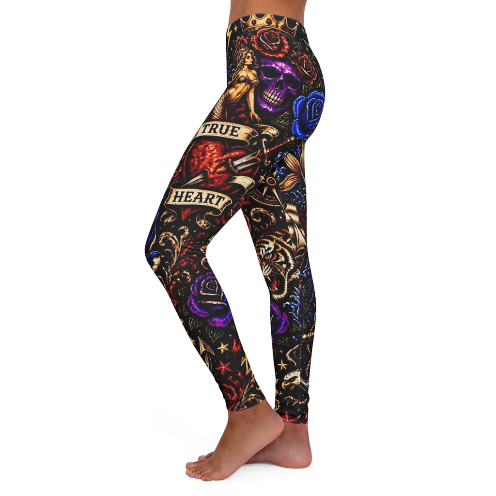 Tattoo Mermaid Leggings (Black)— Vintage Sailor Pinup AOP Yoga Pants