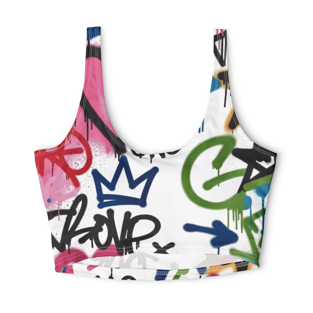 Graffiti Heart Sports Bra — White Street Art Athletic Crop Top