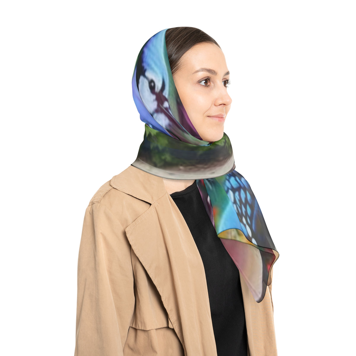 ”Caution- Hot Chick Inside “ logo Floral Birds & Butterflies — Fashion Silk Wrap Scarf —