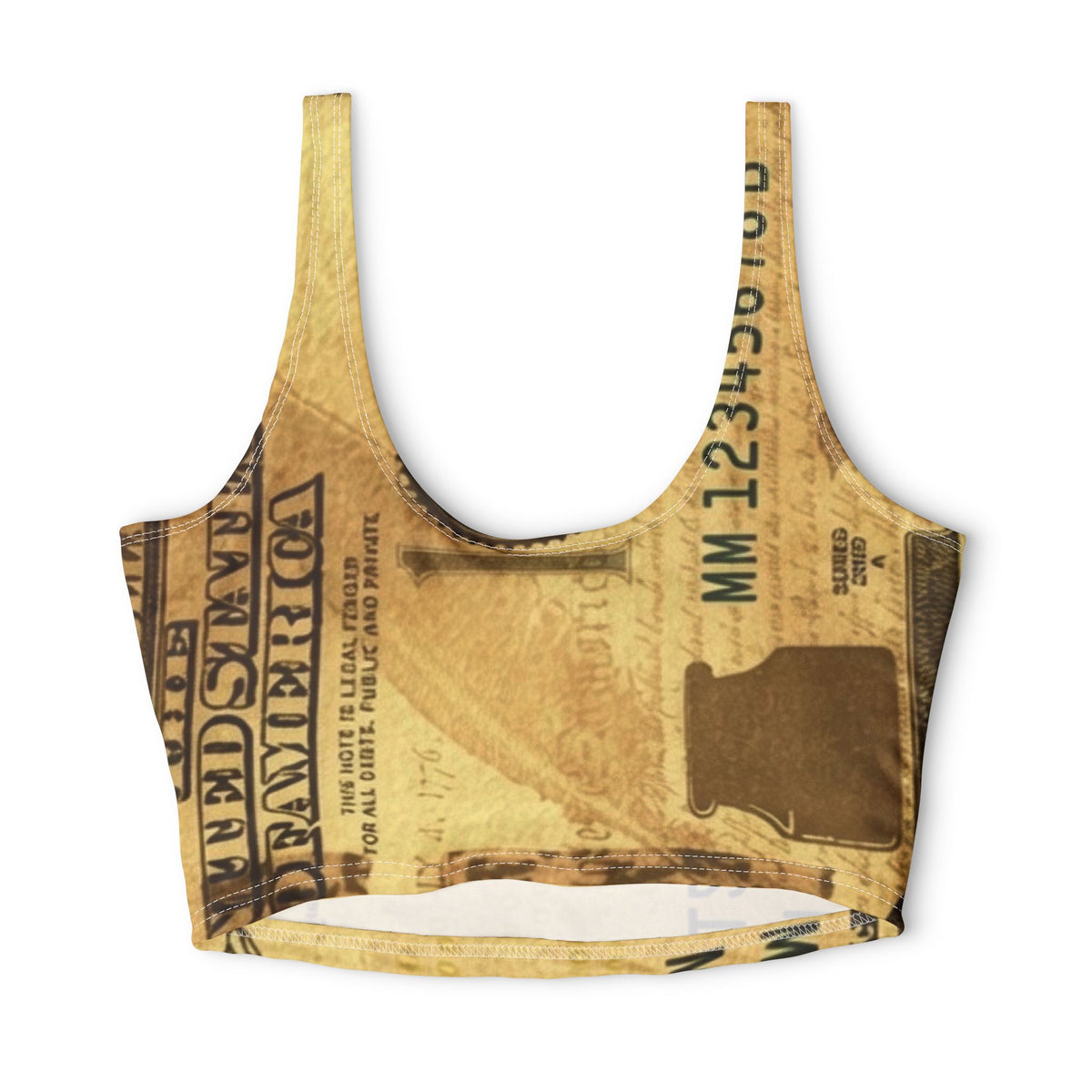 Money Print Sports Bra – Vintage Currency All-Over-Print Activewear