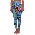 Light Blue Graffiti Heart High-Waist Leggings — Colorful Street Art Print