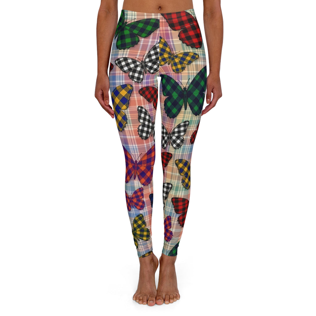 Butterfly Plaid Leggings — Colorful Checkered Butterfly Print Women's Leggings