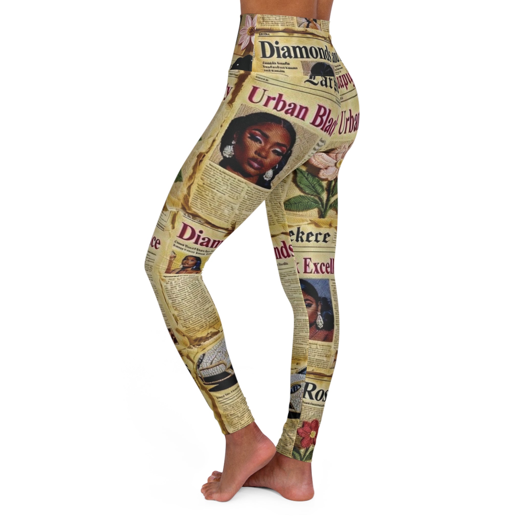 “ Diamonds & Roses “ Newspaper Print Leggings