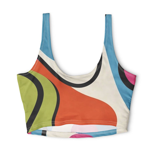 Abstract Color Pop Sports Bra — Retro Swirl All-Over Print
