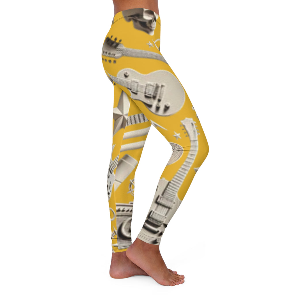 Skull & Guitar Pattern Leggings — Women’s Rock Music Activewear