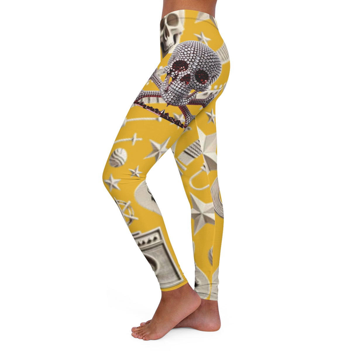 Skull & Guitar Pattern Leggings — Women’s Rock Music Activewear