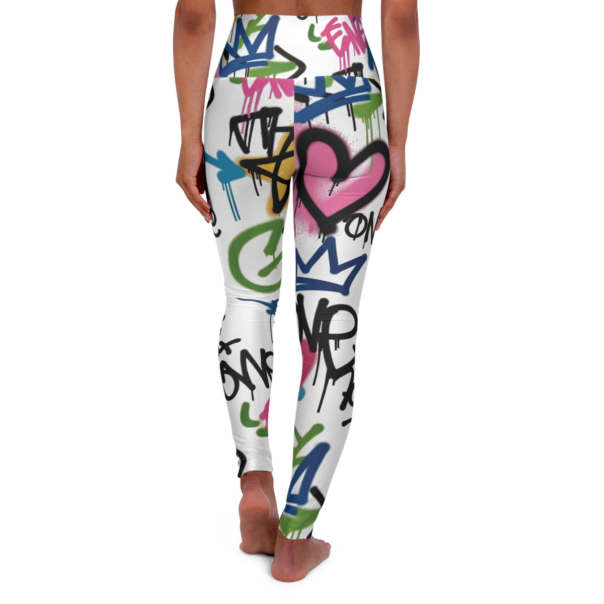 Graffiti Heart High-Waist Leggings — Colorful Street Art Print
