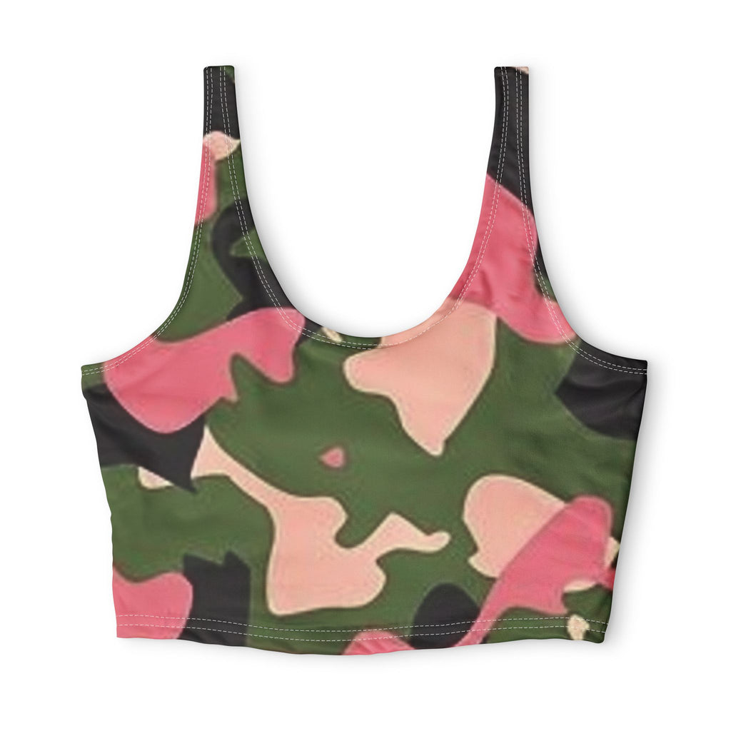 Pink Green Camo Sports Bra – All-Over Print Athletic Crop Top