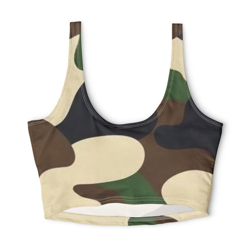 Abstract Camouflage Seamless Sports Bra — Olive Green Military Print Activewear