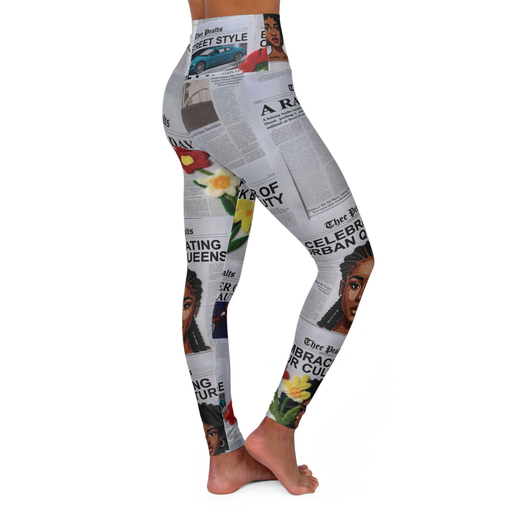 'The Power of Black Beauty' Newspaper Floral AOP - High-Waisted Leggings