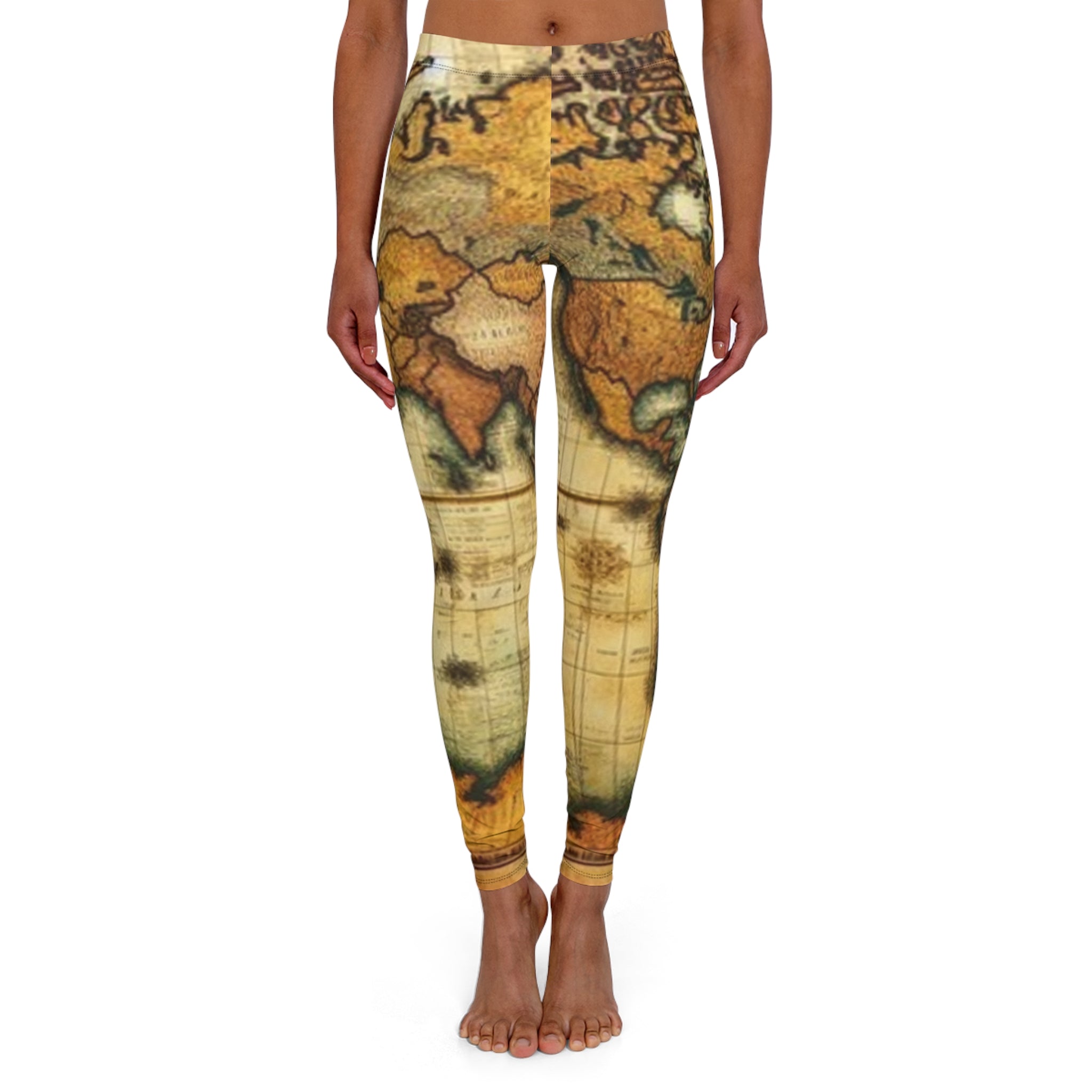 Vintage World Map Leggings — Retro Travel Print Yoga & Everyday Leggings