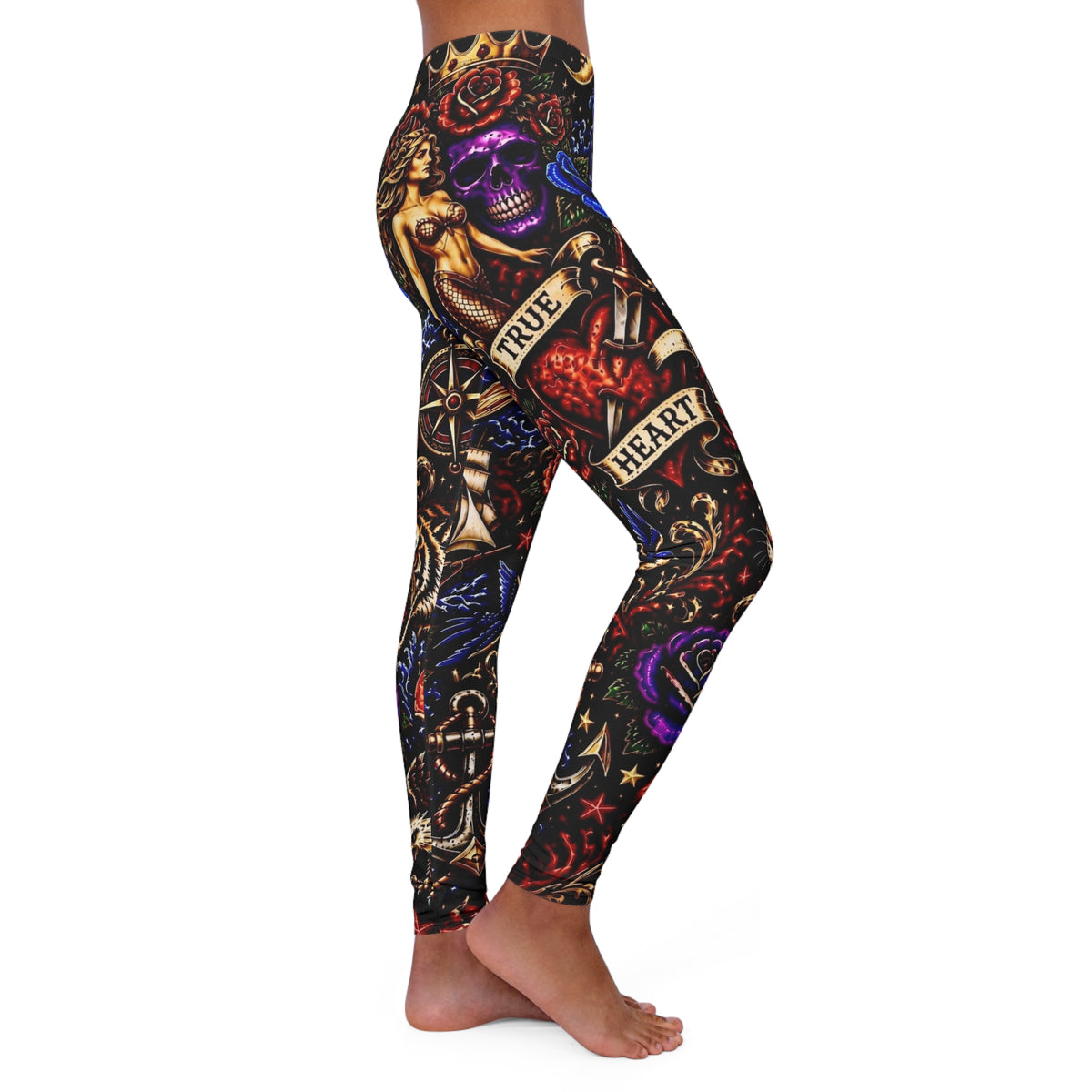 Tattoo Mermaid Leggings (Black)— Vintage Sailor Pinup AOP Yoga Pants