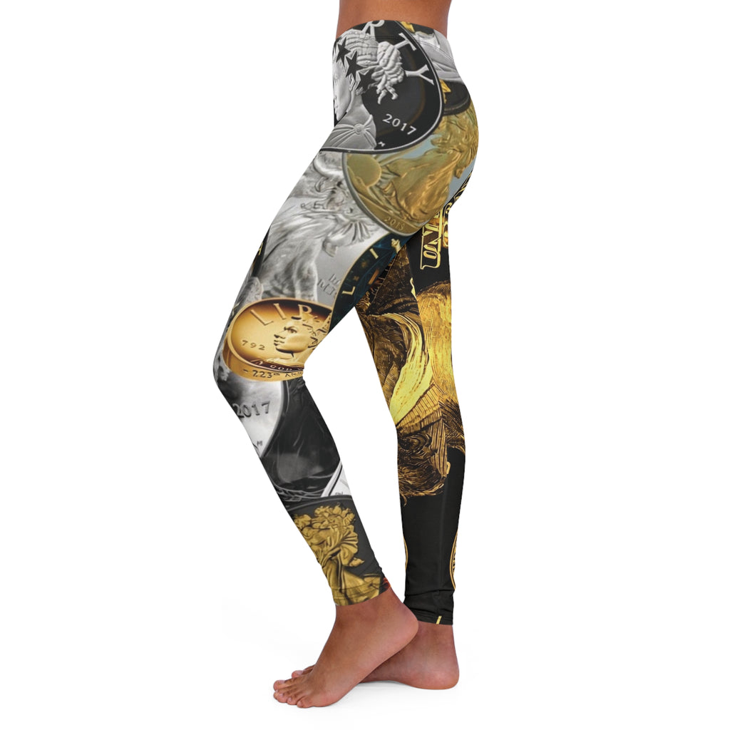 Money & Coin Currency Collage Leggings — Women's All-Over Print Fashion Leggings