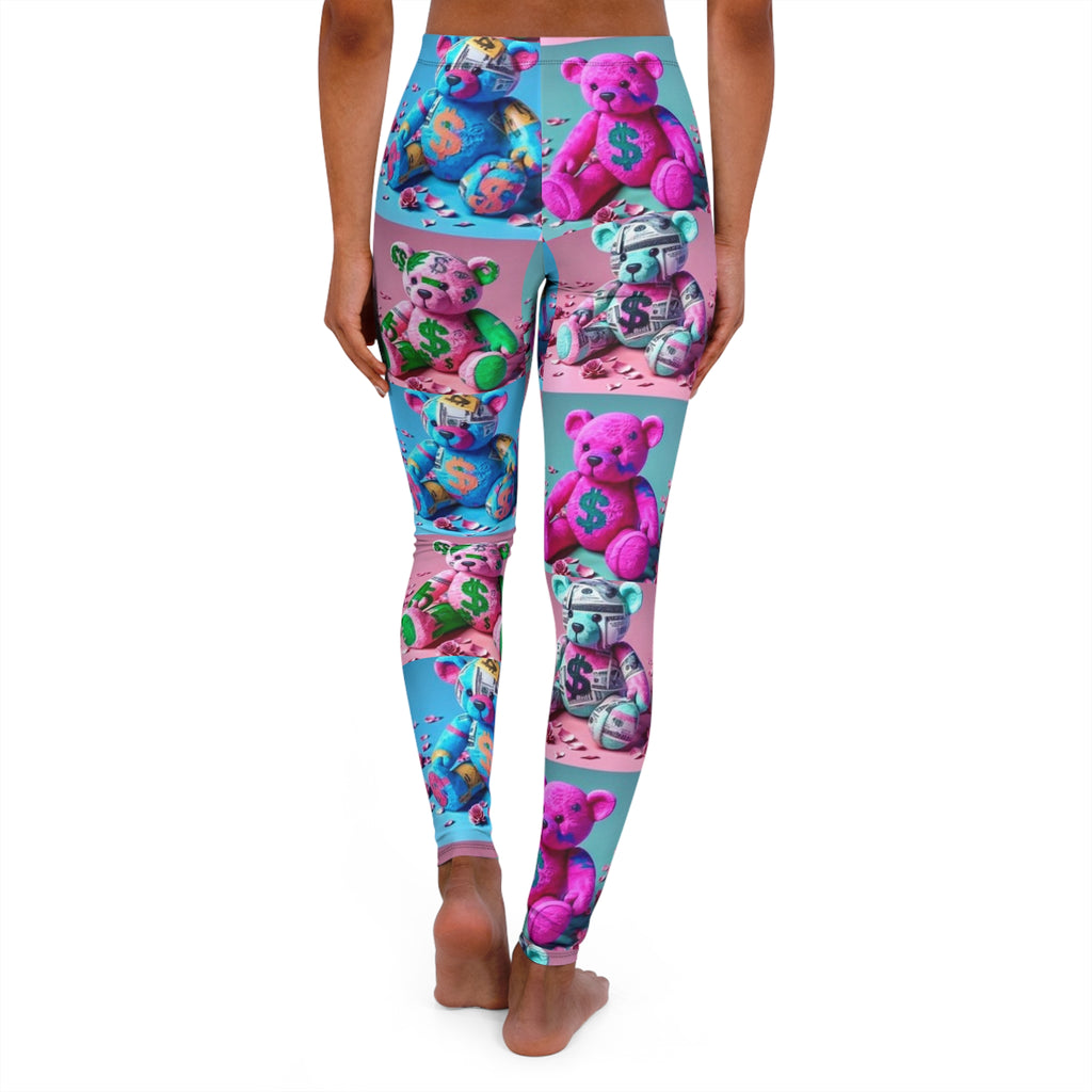 Colorful Money Bag Teddy Print Leggings — Colorful Pastel Plush Pattern