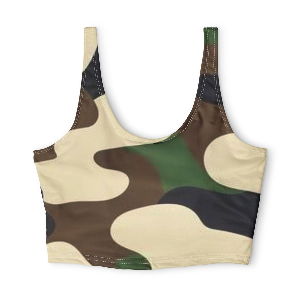 Abstract Camouflage Seamless Sports Bra — Olive Green Military Print Activewear