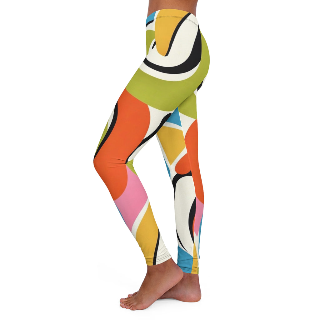 Abstract Color-Block Leggings — Bold Retro Print Full-Length Yoga Pants