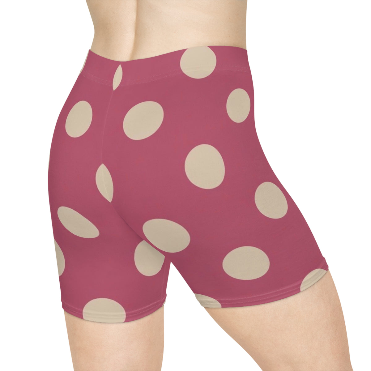 Polka Dot Biker Shorts — Retro Pink High-Waist Activewear
