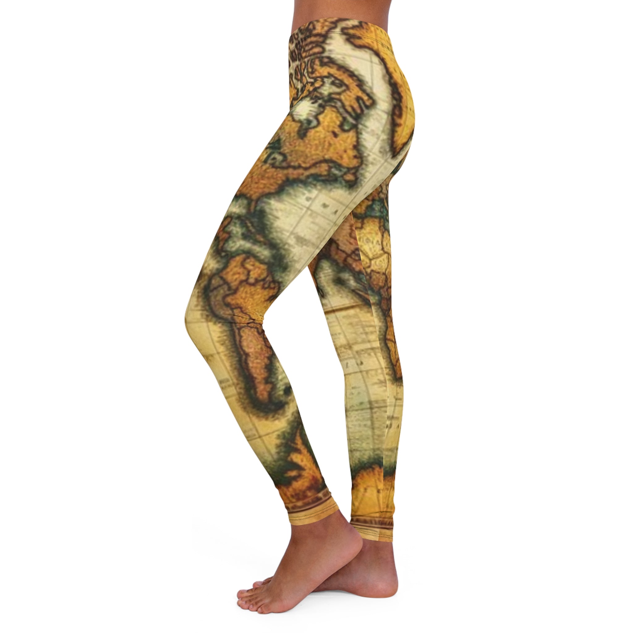 Vintage World Map Leggings — Retro Travel Print Yoga & Everyday Leggings