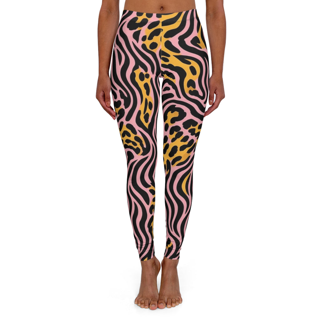 Leopard Zebra Pink/Yellow Leggings — Bold Swirl Animal Print Activewear
