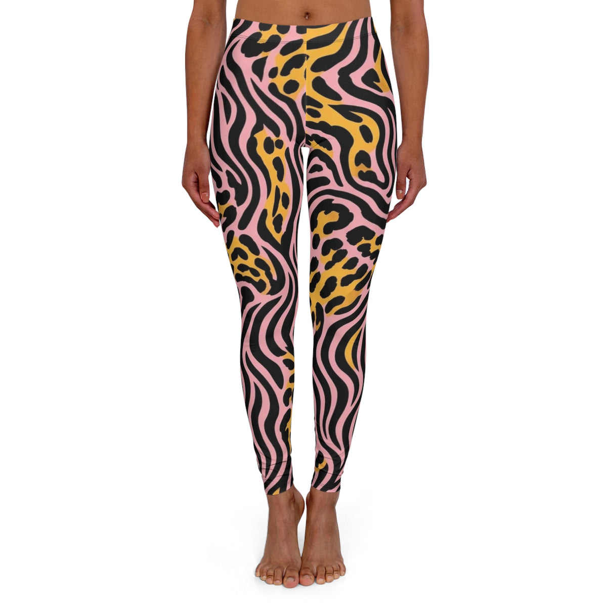 Leopard Zebra Pink/Yellow Leggings — Bold Swirl Animal Print Activewear