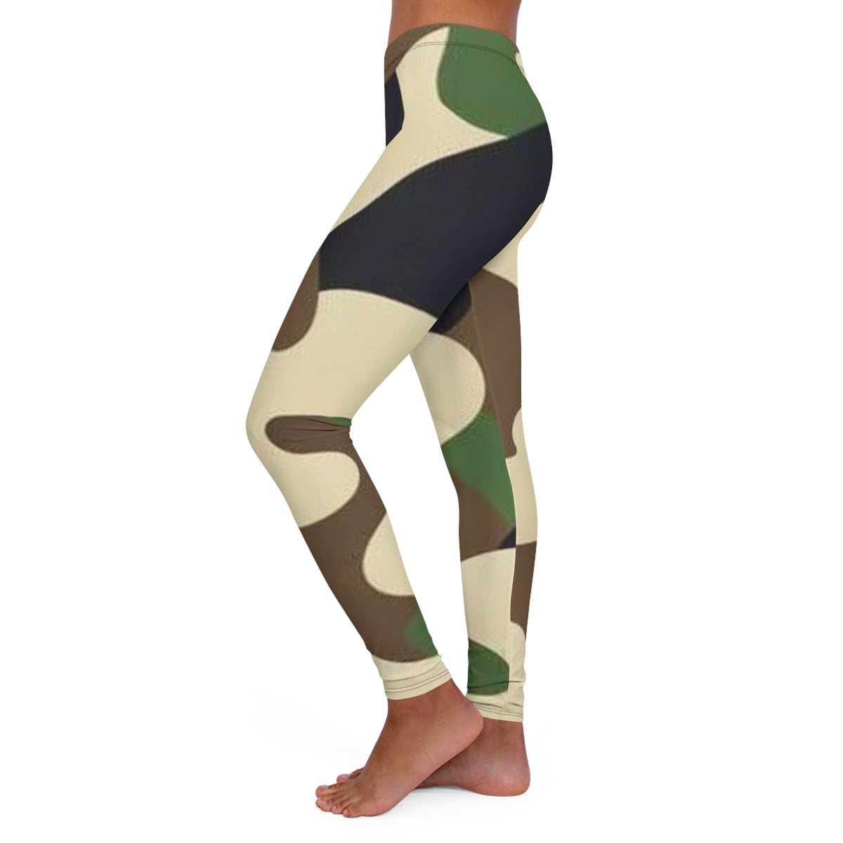 Abstract Camouflage Leggings — Neutral Olive & Beige All-Over Print